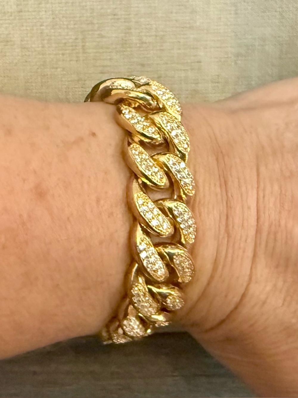 $98.00- Gold PVD Coated Over Brass Cubic Zirconia Cuban Bracelet 18mm